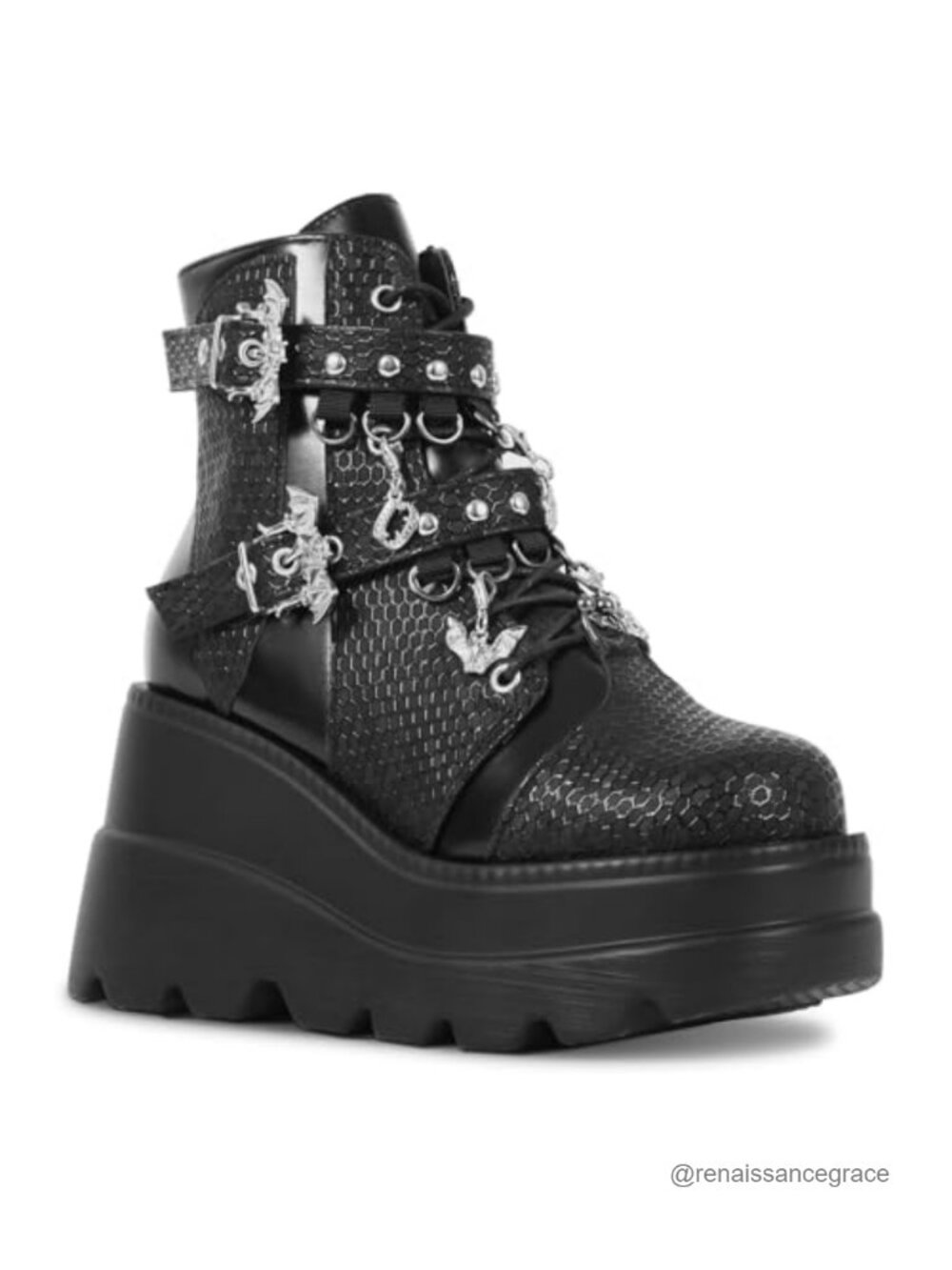 Goth Chunky Ankle Boots Women Platform Lace Up Combat Bootie Wedge Rave Shoes